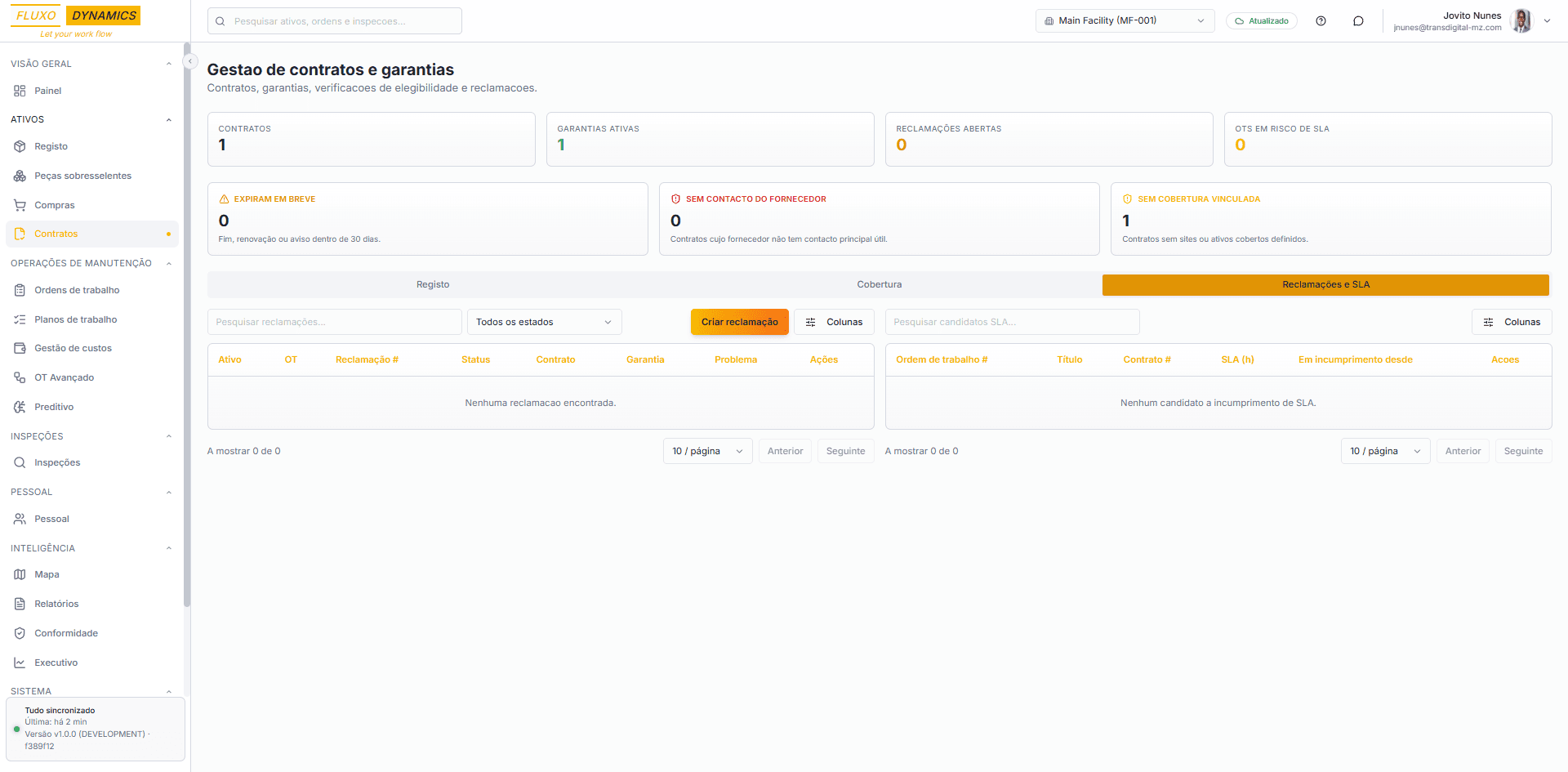 FLUXO contracts and commercial screen